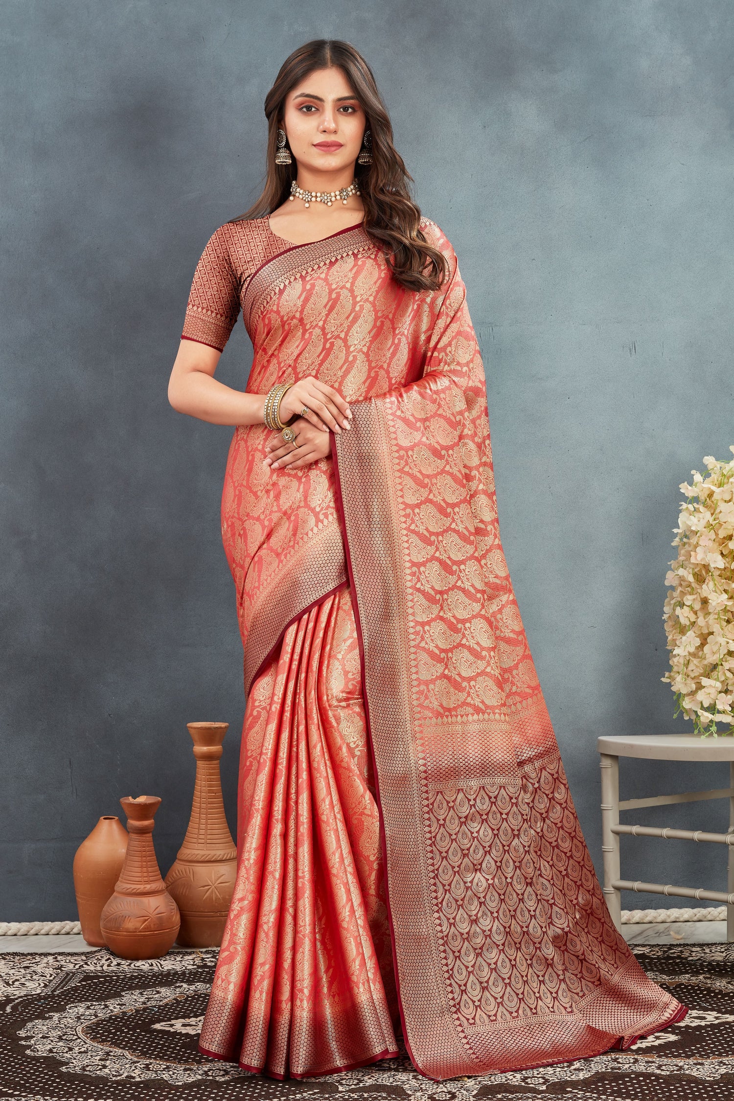 Elegant Zari Woven Mysore Silk Saree With Fashionable Blouse For Wedding Functions