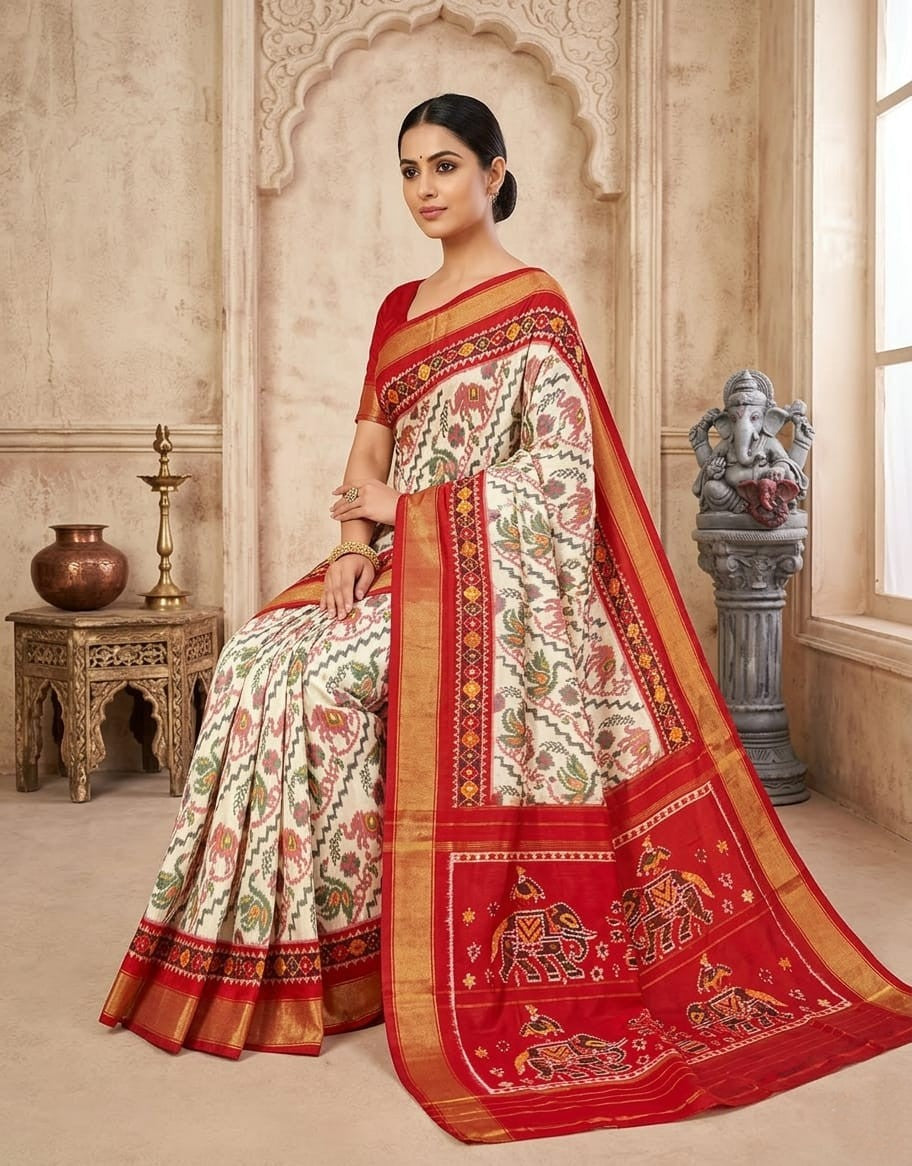 Ivory Red Bridal Rich Pallu Handloom Kotha Silk Saree