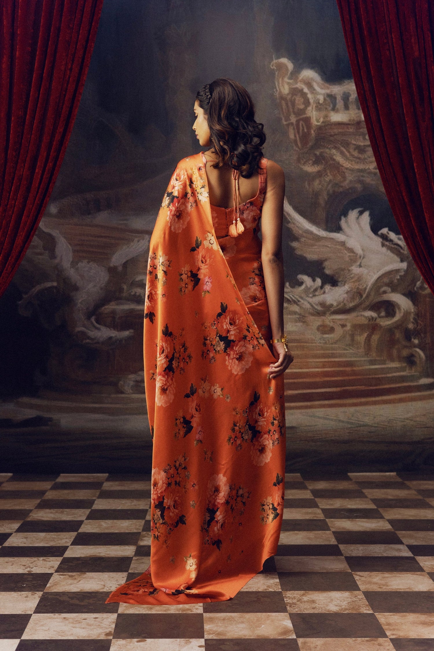 Tina Burnt Sienna Silk | Floral Print Sarees by Studio113