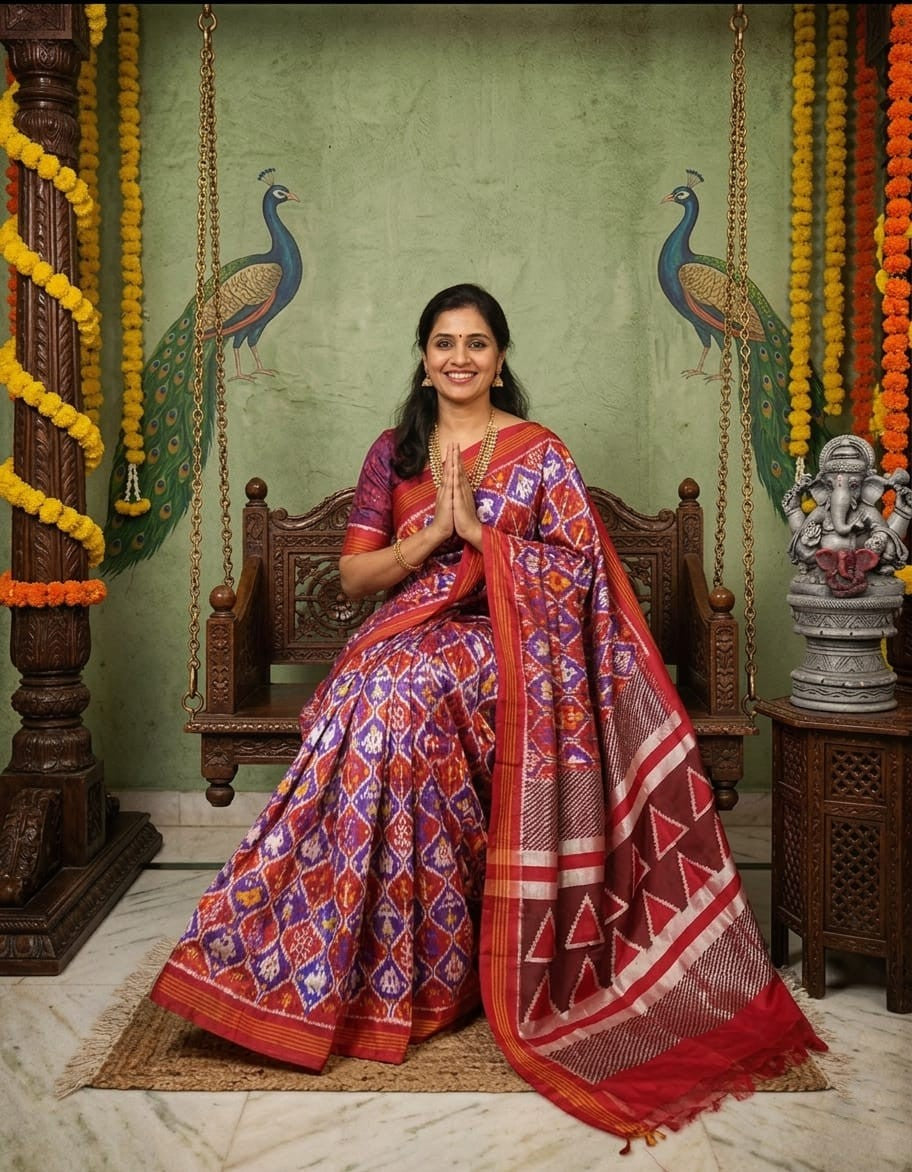 Lavender Barista Soft Silks Saree with Maroon Ethnic Woven Pallu