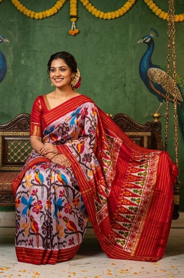 Lavender Barista Soft Silks Saree with Multicolor Artistic Weaving