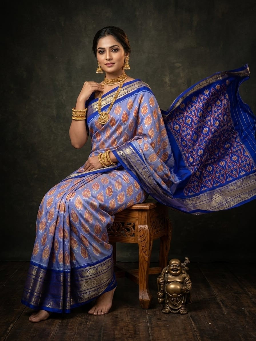 Lavender Handloom Pattu Silk Saree with Royal Blue Rich Woven Pallu