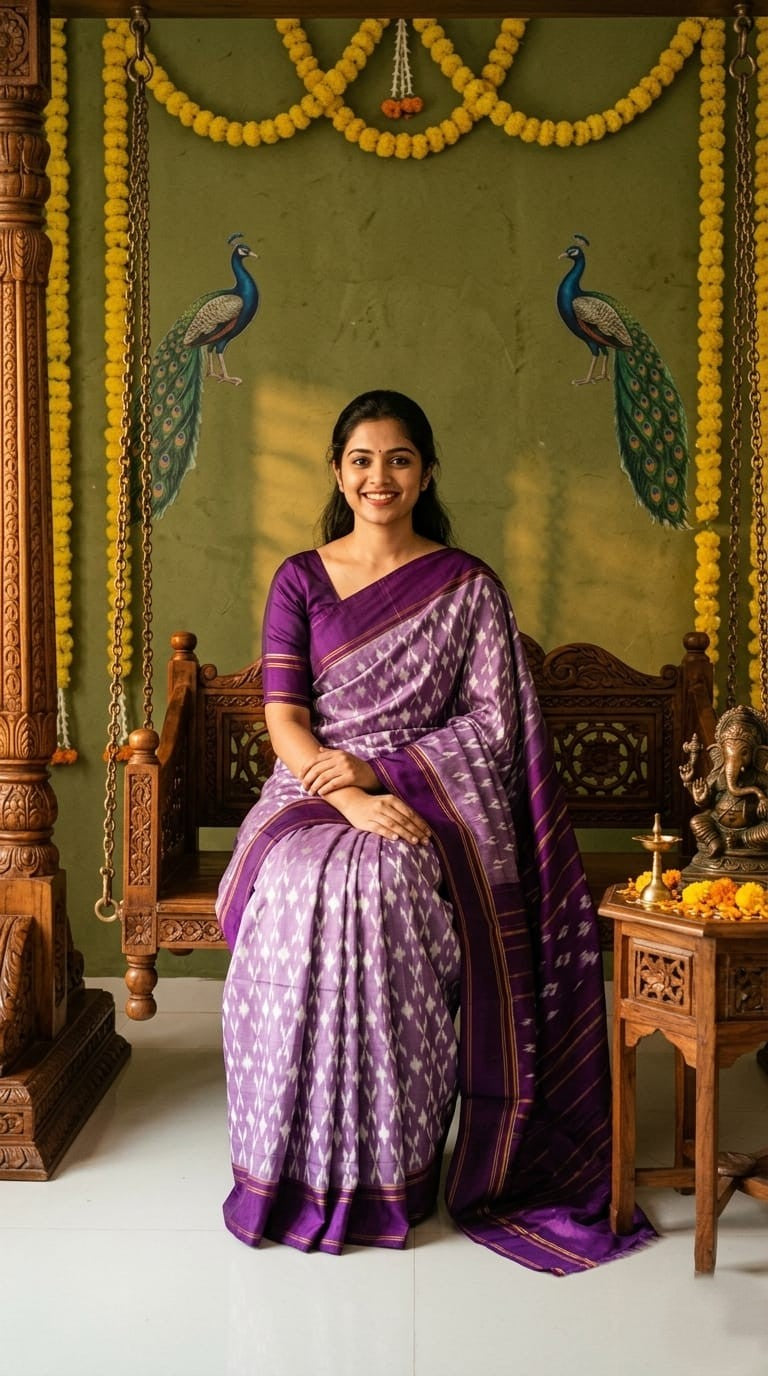 Lavender Purple Barista Soft Silks Saree with Elegant Woven Design