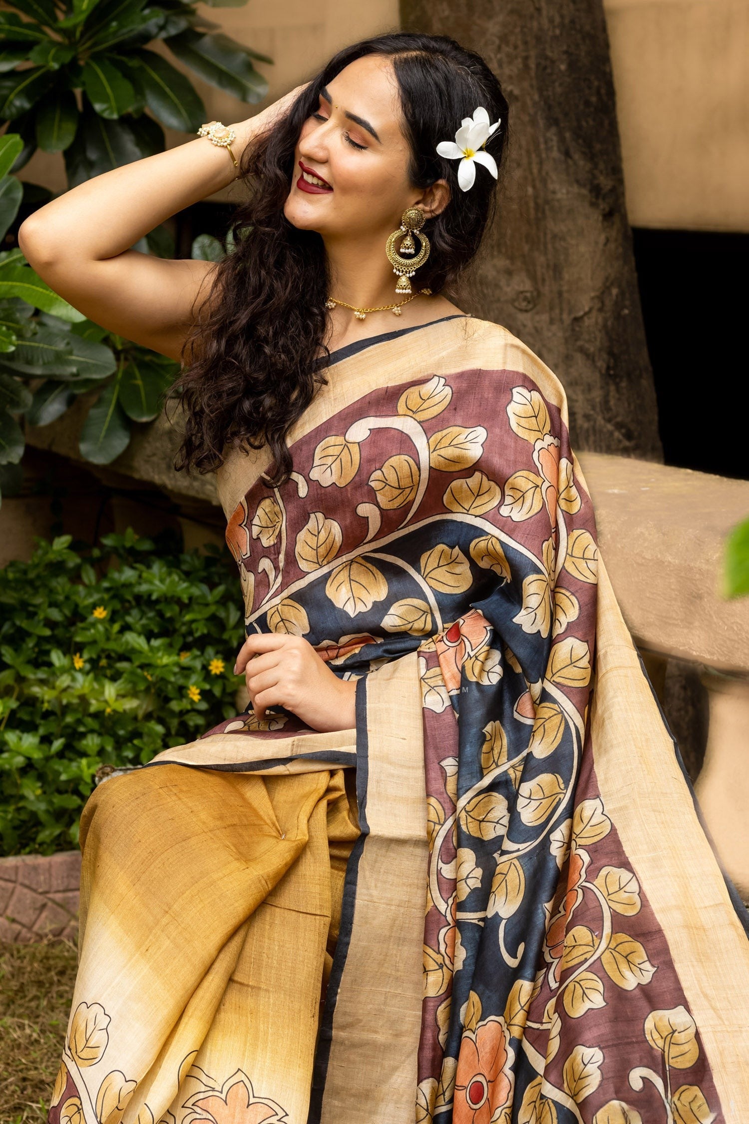Pure Tussar Silk Saree with Intricate Kalamkari Print