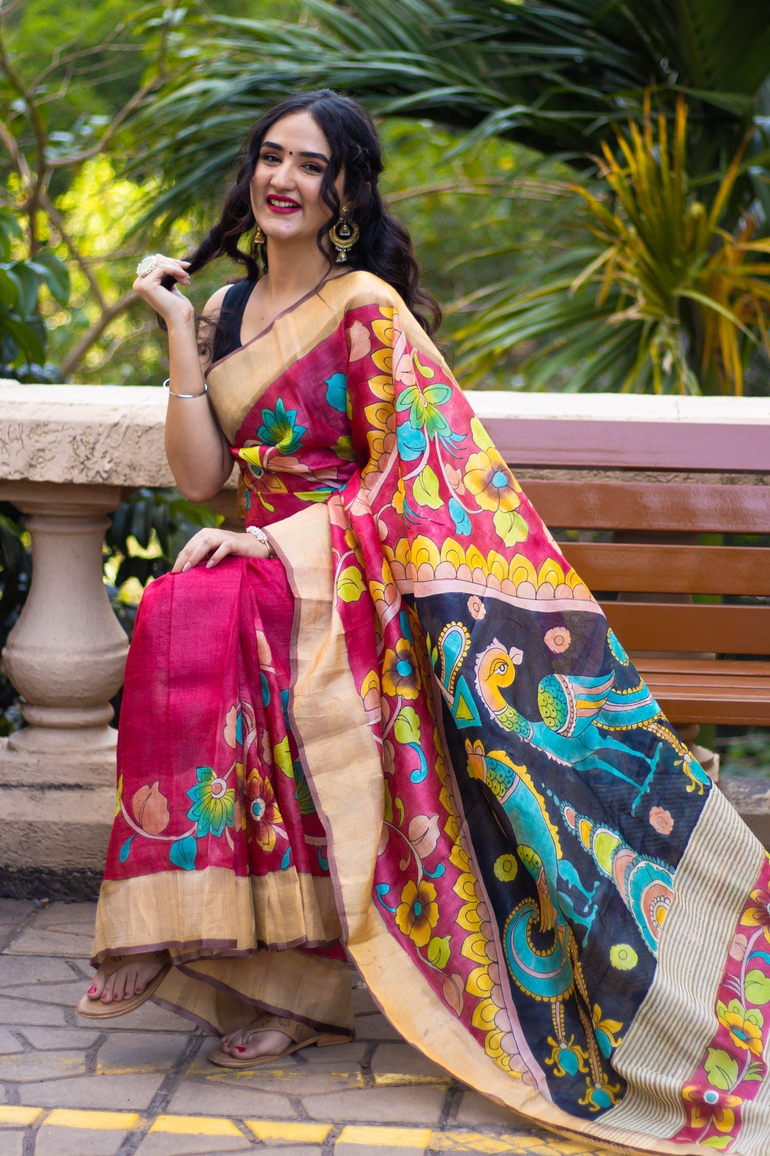 Heritage Handloom Tussar Saree with Kalamkari Work And Fashion Blouse Match
