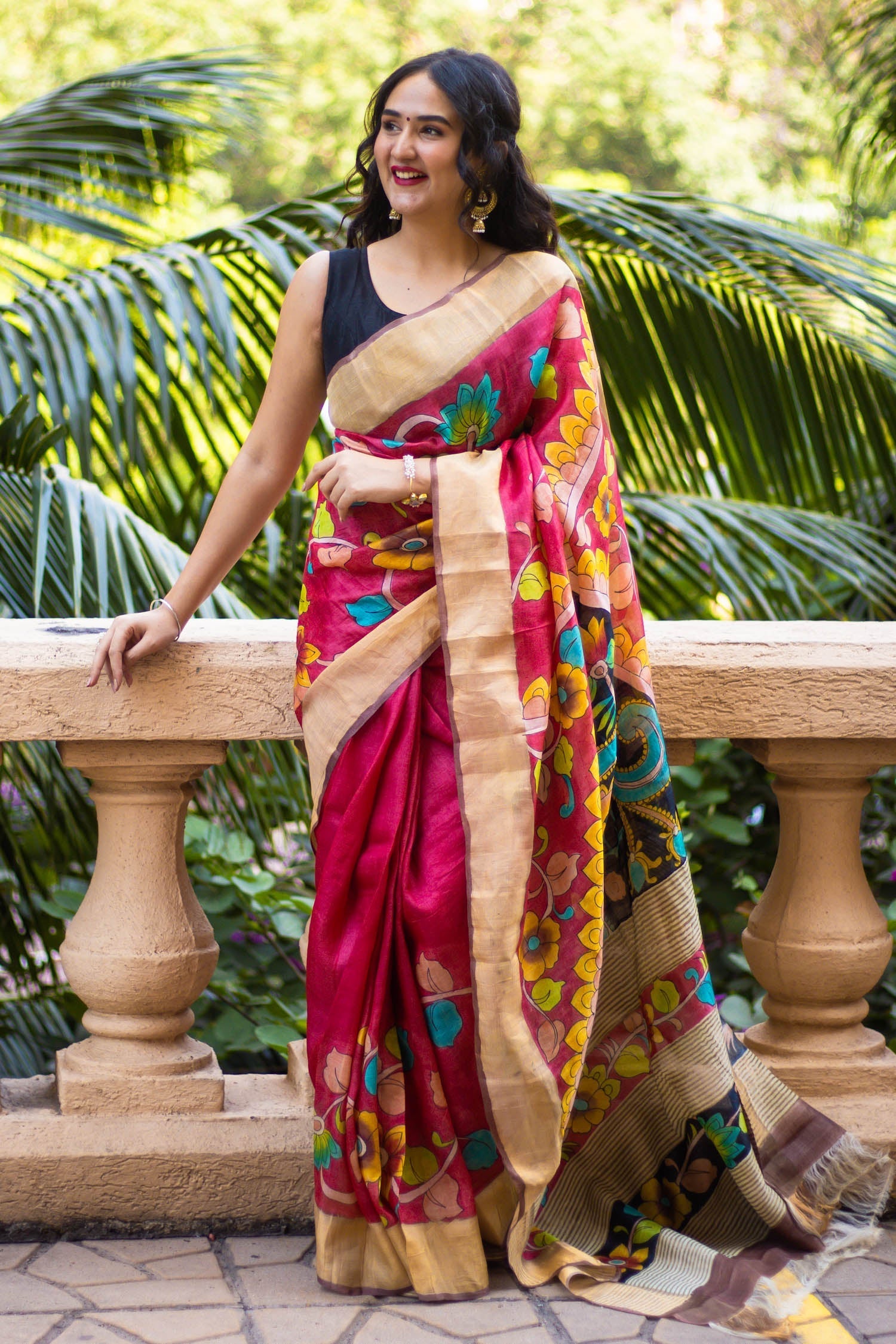 Heritage Handloom Tussar Saree with Kalamkari Work And Fashion Blouse Match