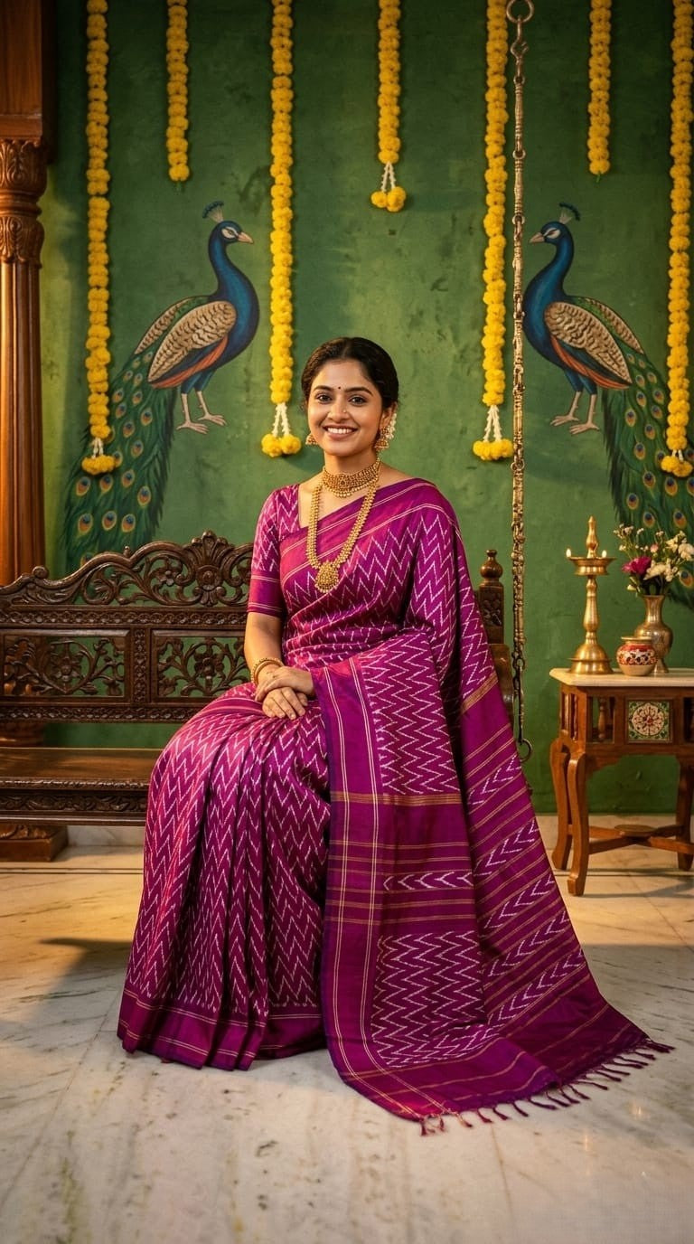 Magenta Barista Soft Silks Saree with Rich Ethnic Weaving