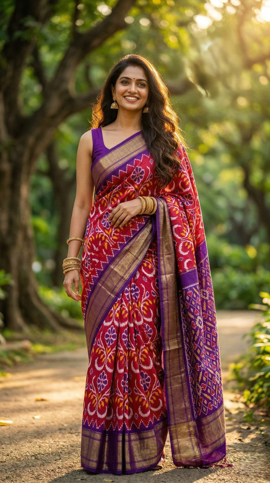 Magenta Bentex Handloom Silk Saree with Purple Designer Woven Pallu