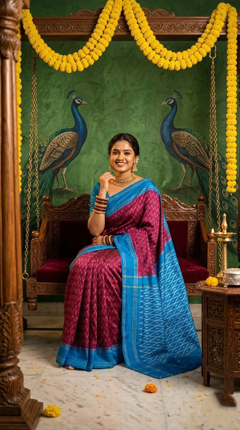 Magenta and Sky Blue Barista Soft Silks Saree with Contrast Designer Border