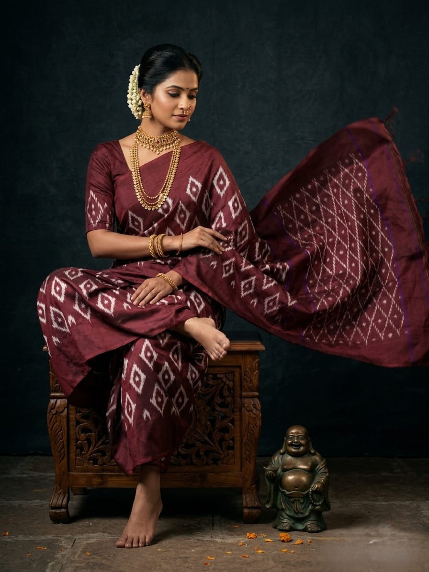 Maroon Barista Soft Silks Saree with Diamond Pattern Ethnic Weaving