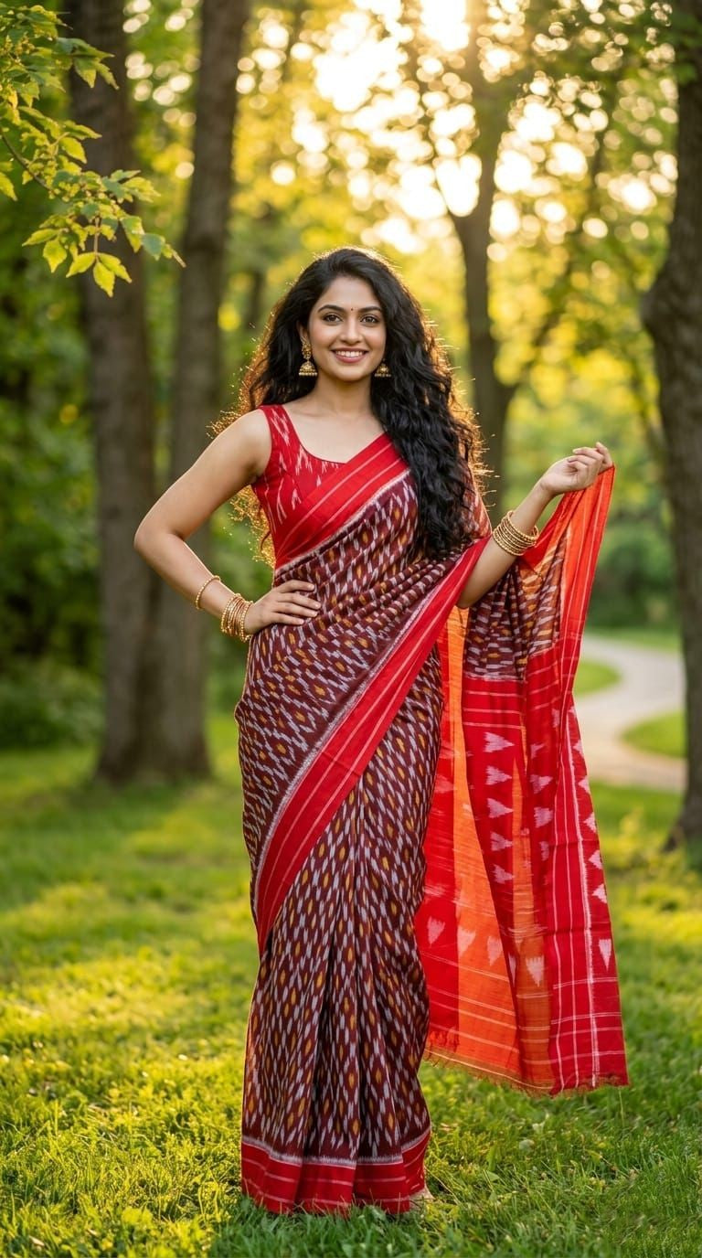 Maroon Printed Linen Saree with Red Pallu | Rich Traditional Ethnic Saree