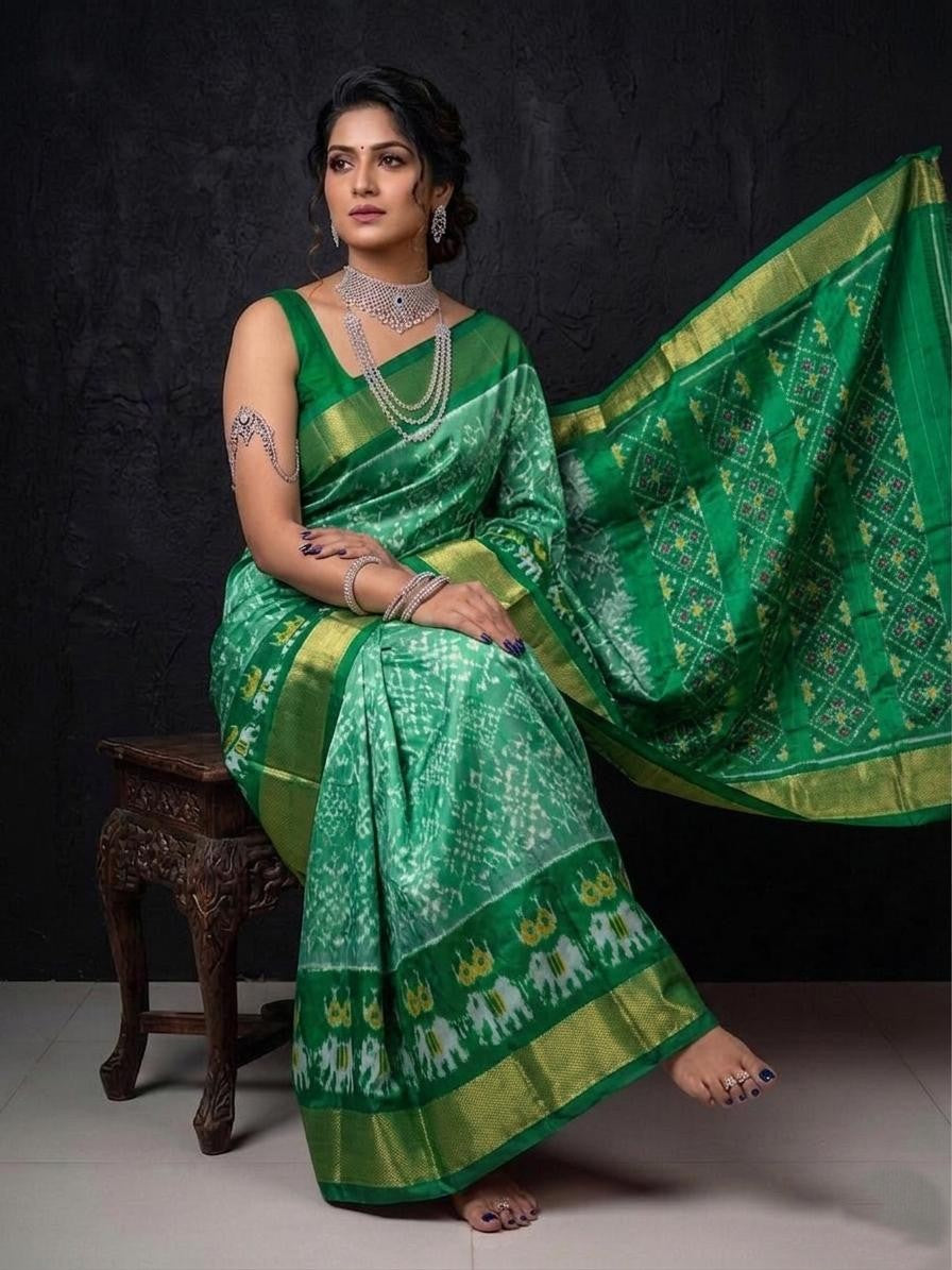 Mehendi Green Rich Border Handloom Kotha Silk Saree