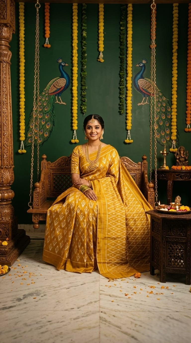 Mustard Yellow Barista Soft Silks Saree with Rich Ethnic Zari Design