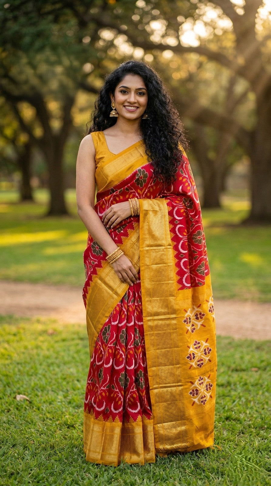 Mustard Yellow Bentex Handloom Silk Saree with Pink Festive Zari Pallu