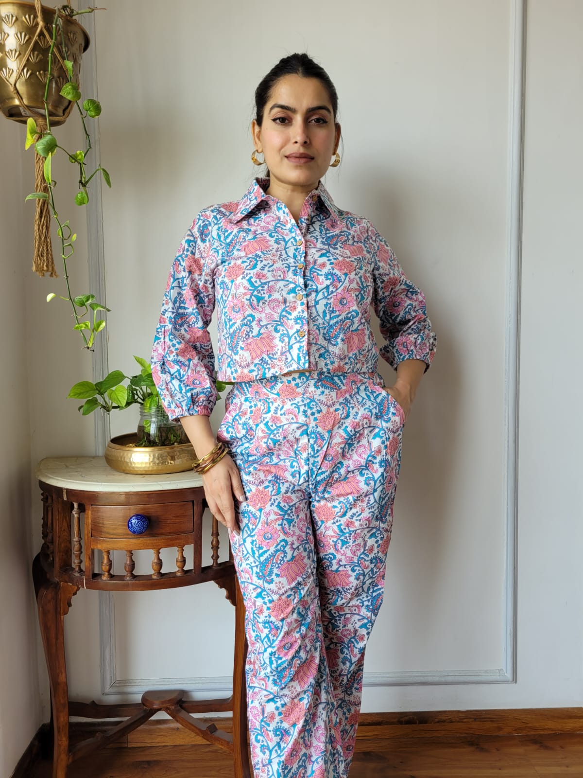 Mustard Yellow Pure Cotton Hand Block Print Ethnic Co-ord Set