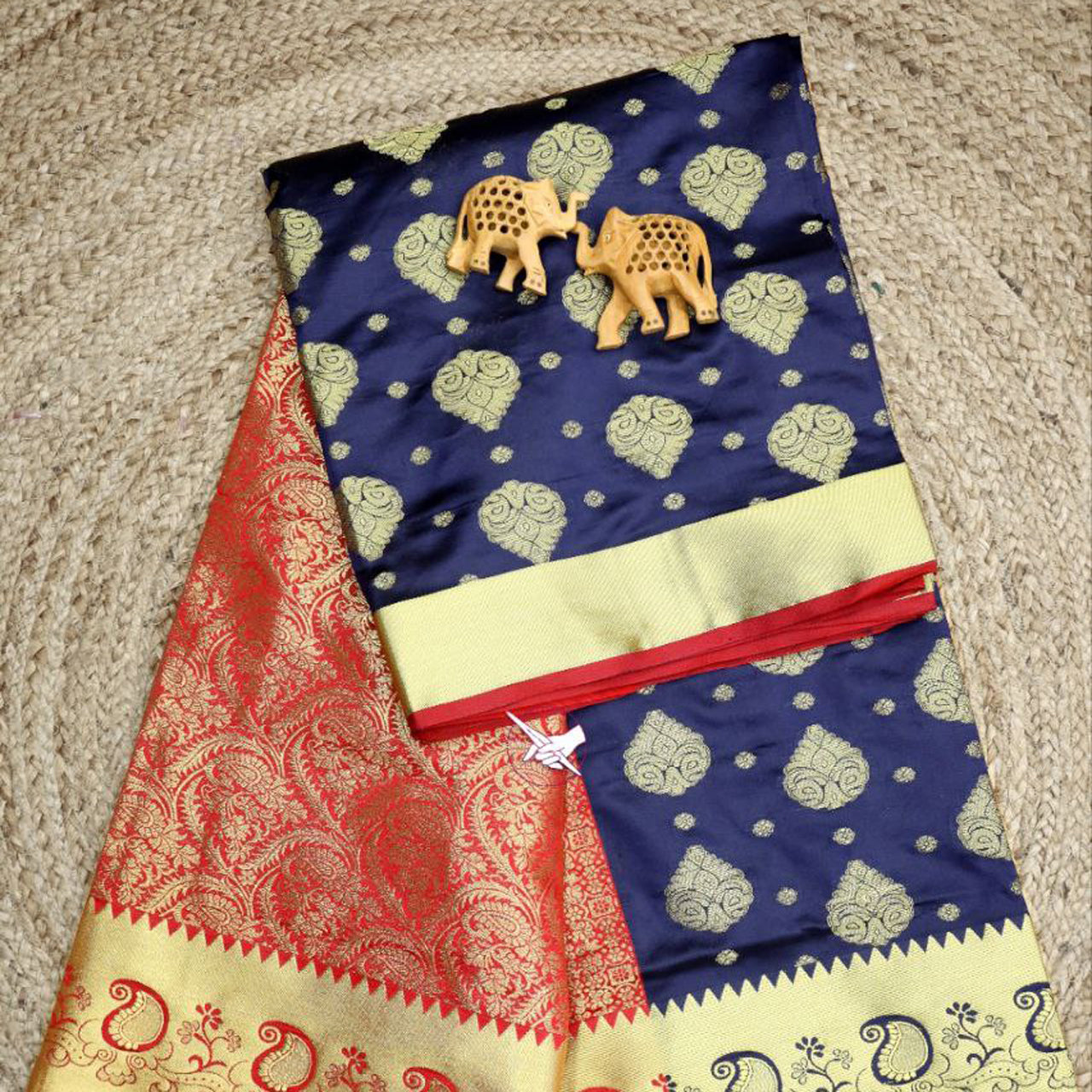 Charming Navy Blue Korvai Border Silk Saree For Traditional Wedding Look