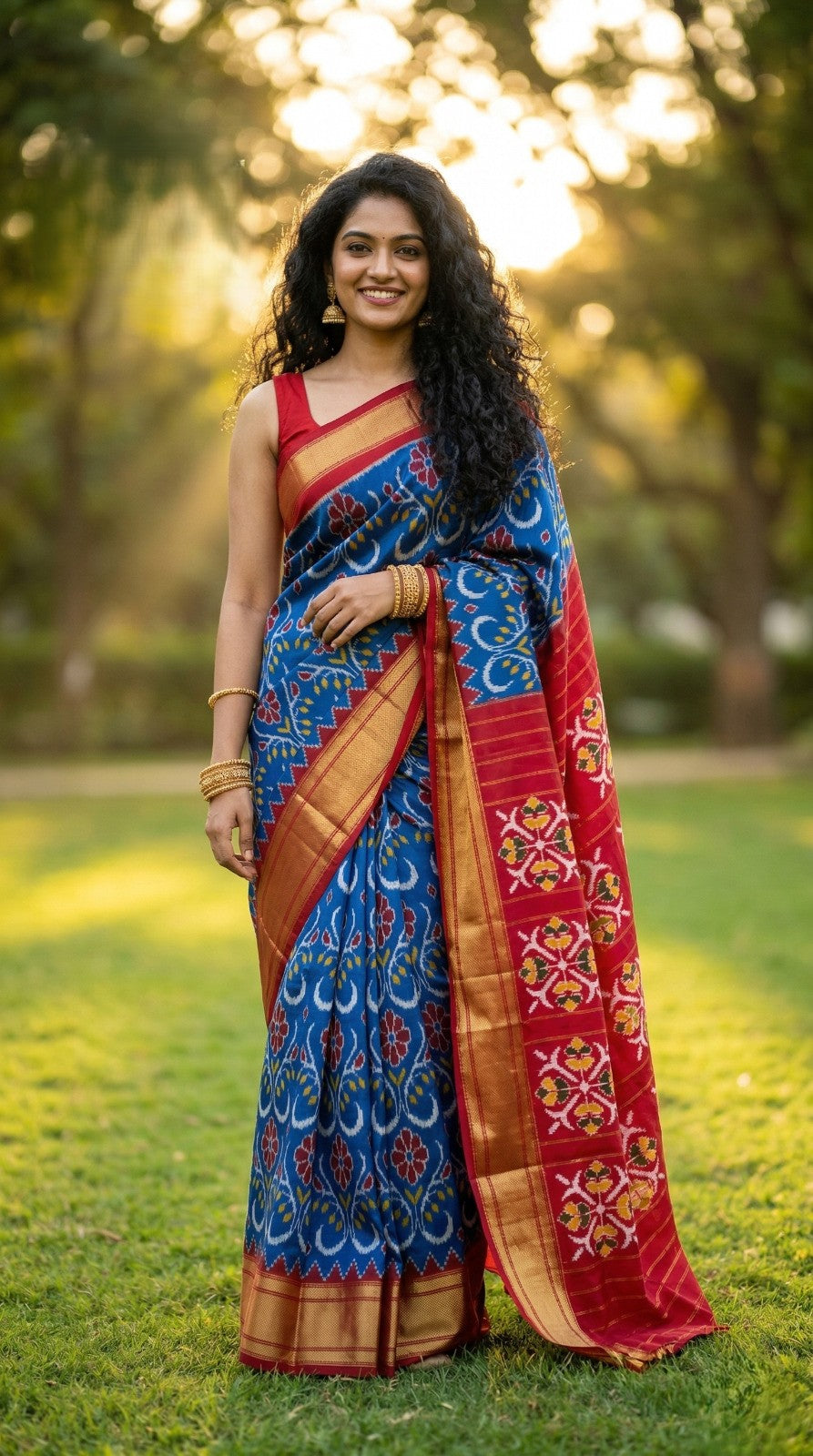 Navy Blue Bentex Handloom Silk Saree with Red Traditional Woven Pallu