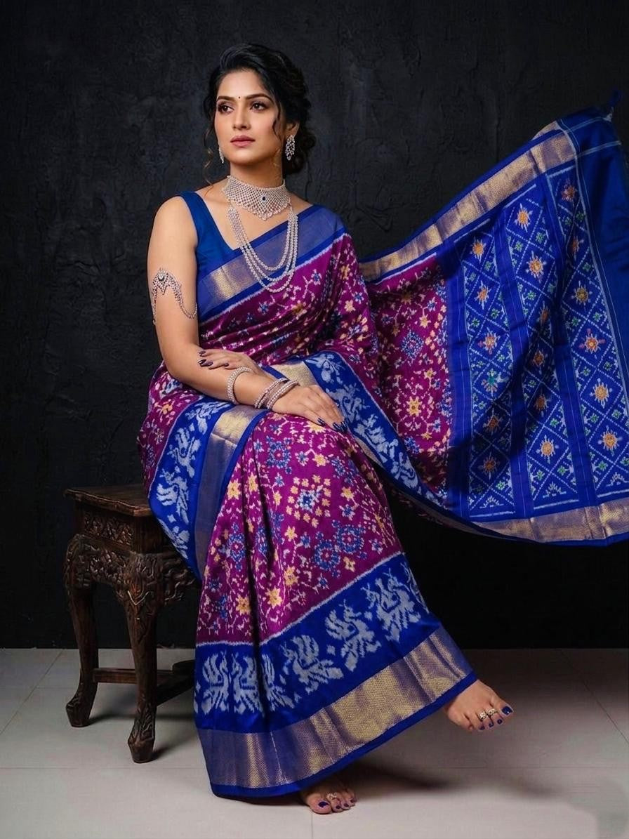 Navy Blue Silver Zari Handloom Kotha Silk Saree