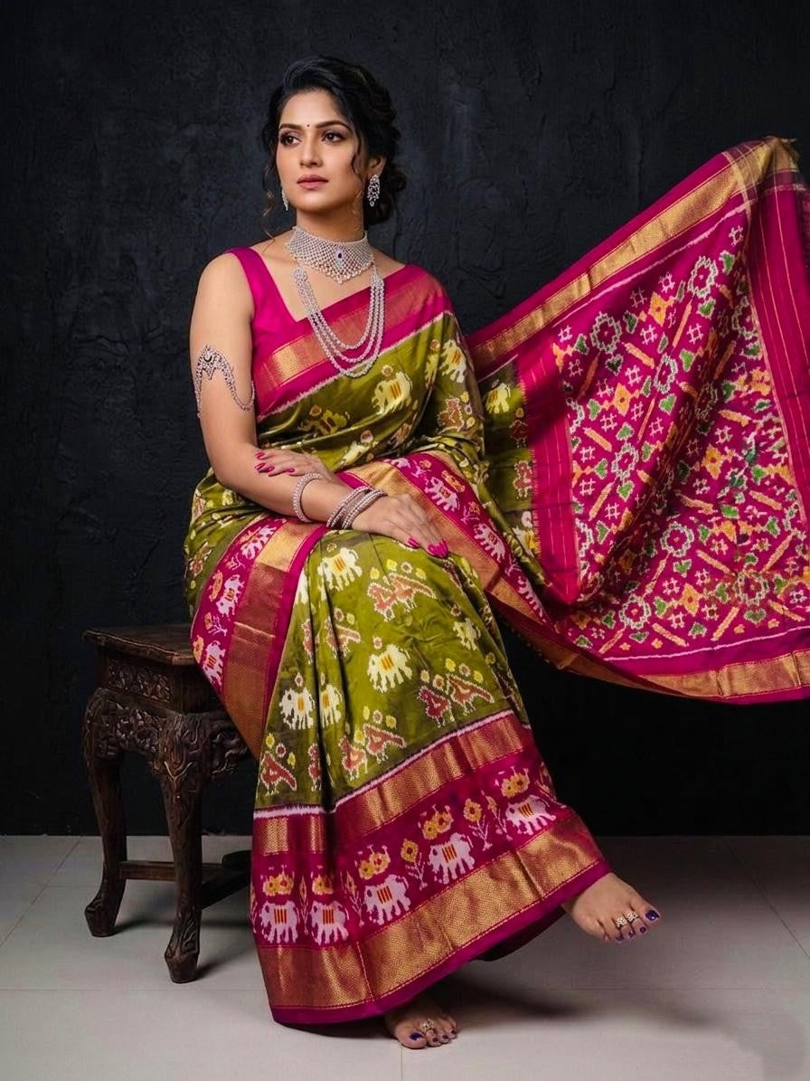Olive Pink Premium Rich Pallu Handloom Kotha Silk Saree