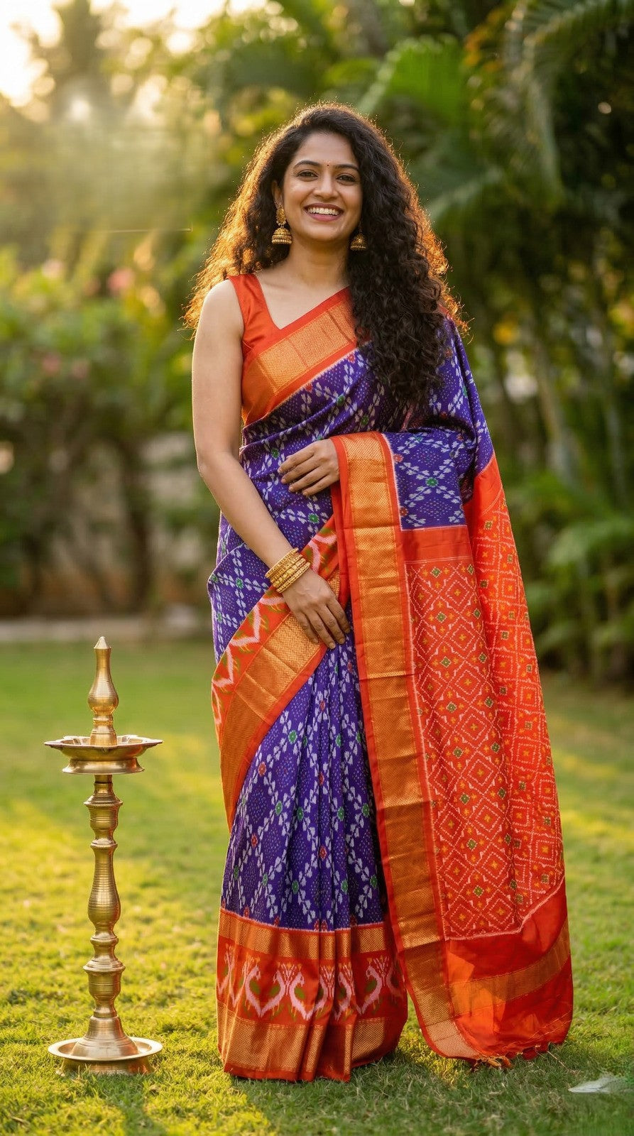 Orange and Purple Bentex Handloom Silk Saree with Rich Ethnic Pallu