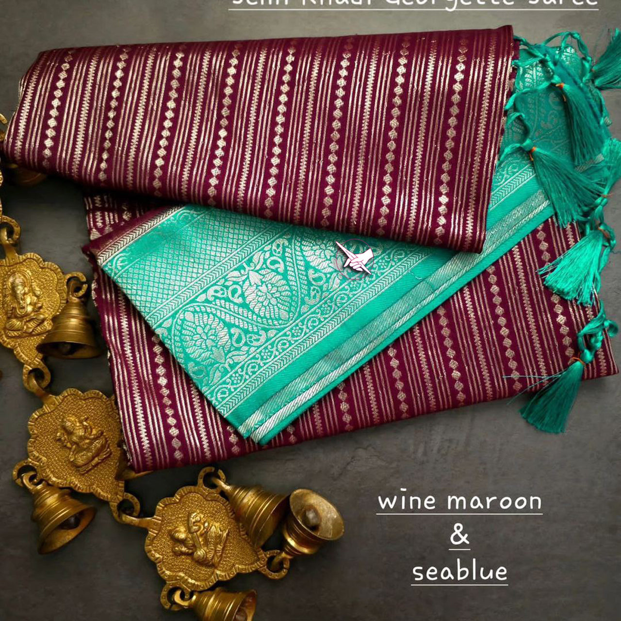 Wine Georgette Saree Handloom Style For Weddings And Parties With Blouse Material