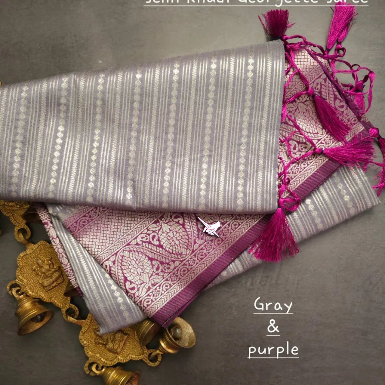 Gorgeous Grey Handloom Georgette Saree Ethnic Pure Wear With Blouse Material