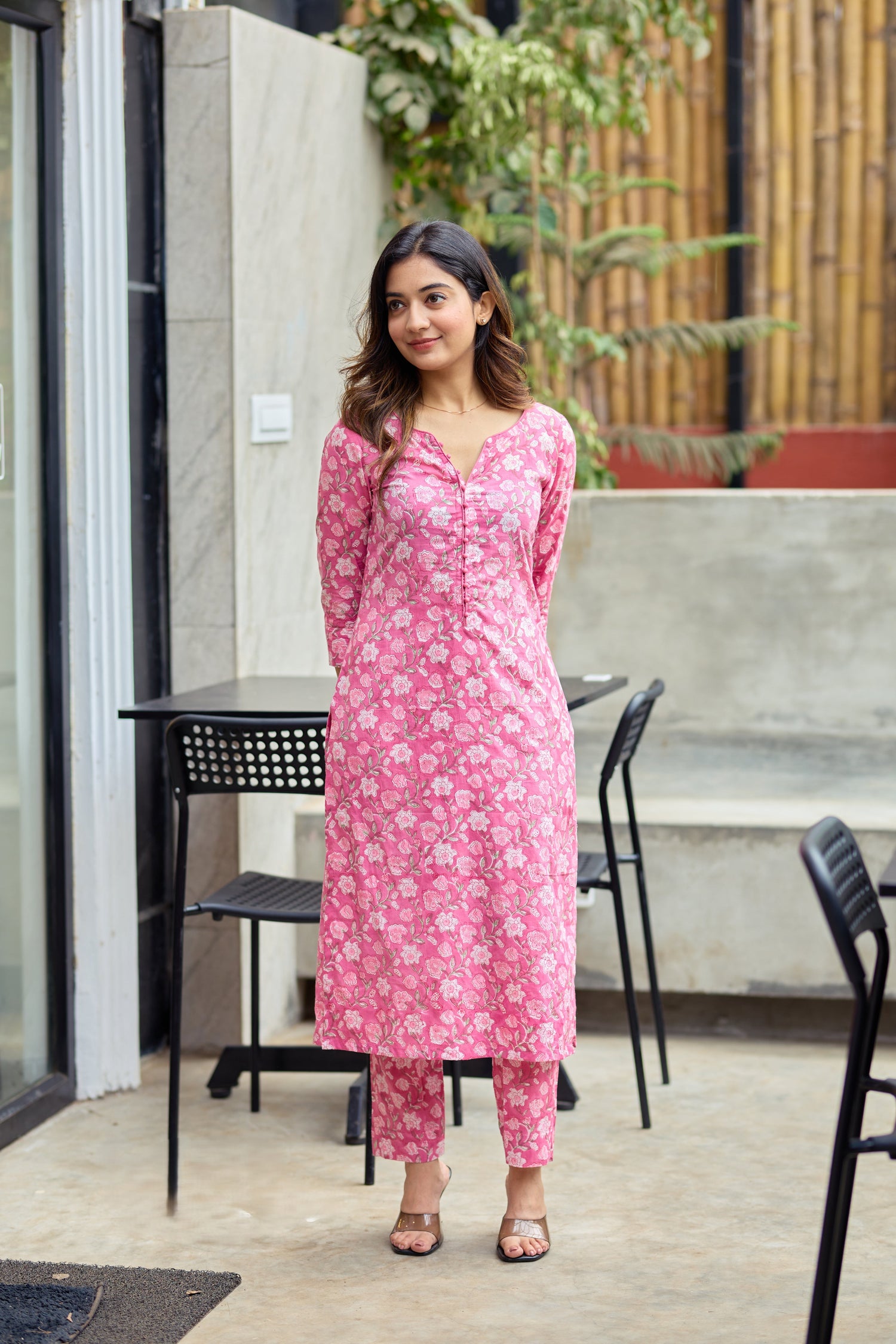 Pink Printed Cotton Co-ord Set | Casual Wear | Top & Bottom Set