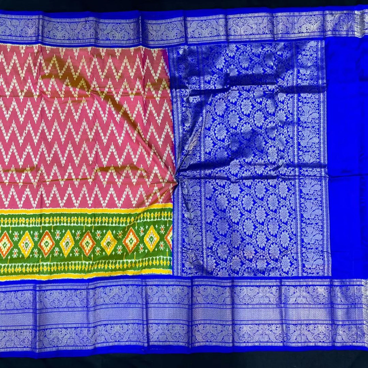 Traditional Pink Fancy Silk Saree With Kanchi Ikkat Woven Prints