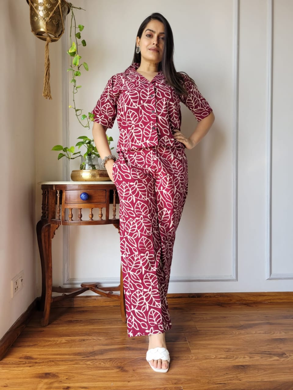 Pure Cotton Hand Block Print Crop Co-ord Set with Balloon Sleeves