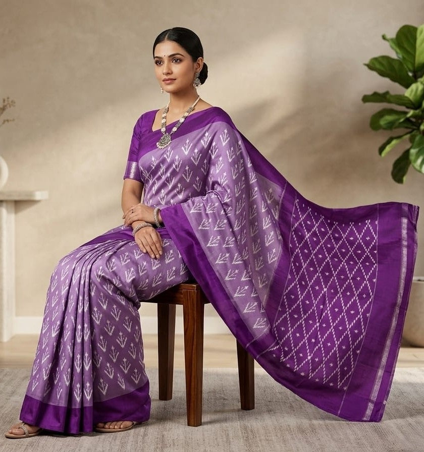 Purple Barista Soft Silks Saree with Diamond Pattern Designer Pallu