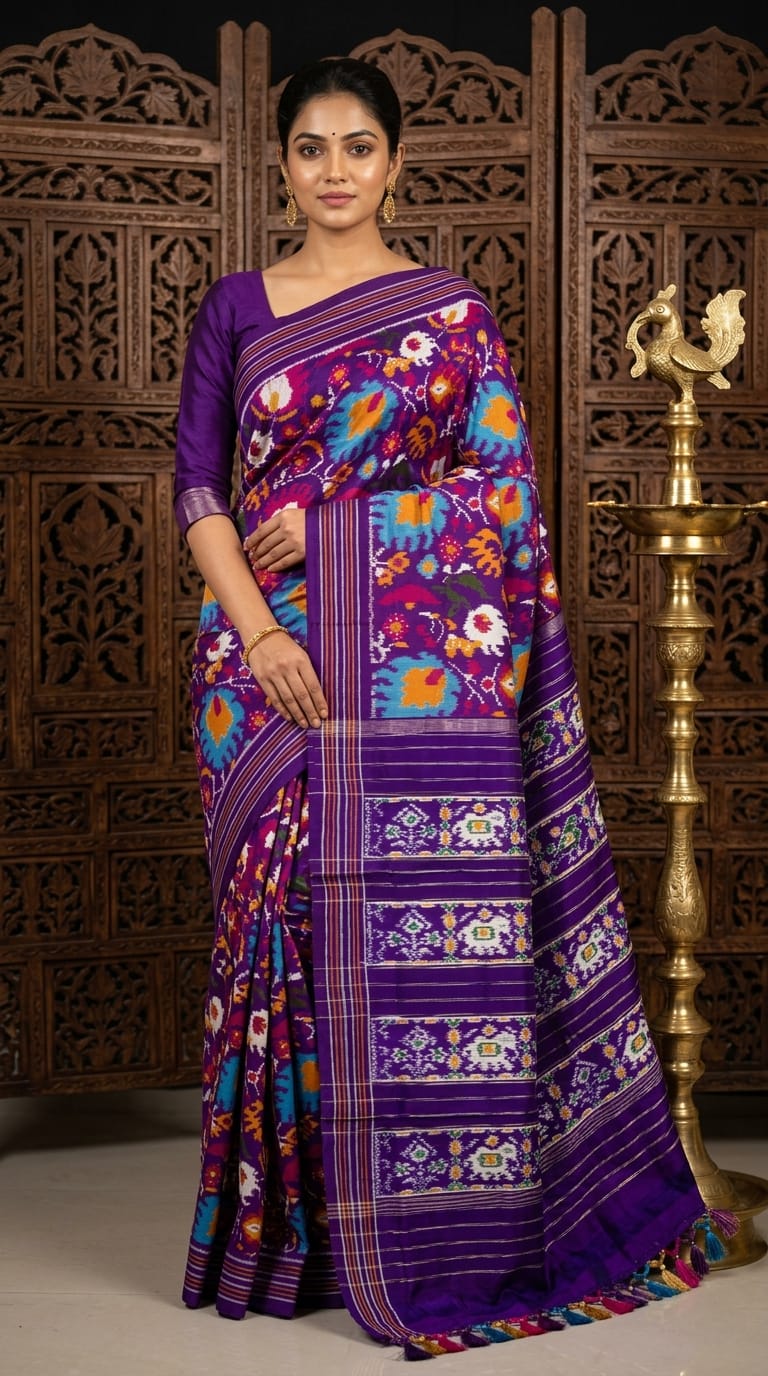 Purple Barista Soft Silks Saree with Multicolor Printed Border