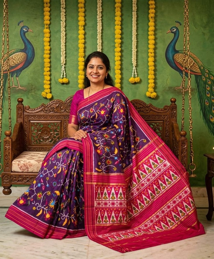 Purple Barista Soft Silks Saree with Pink Traditional Designer Weaving