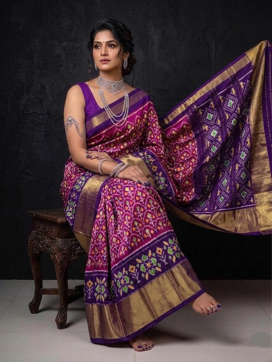 Purple Magenta Ethnic Handloom Kotha Silk Saree