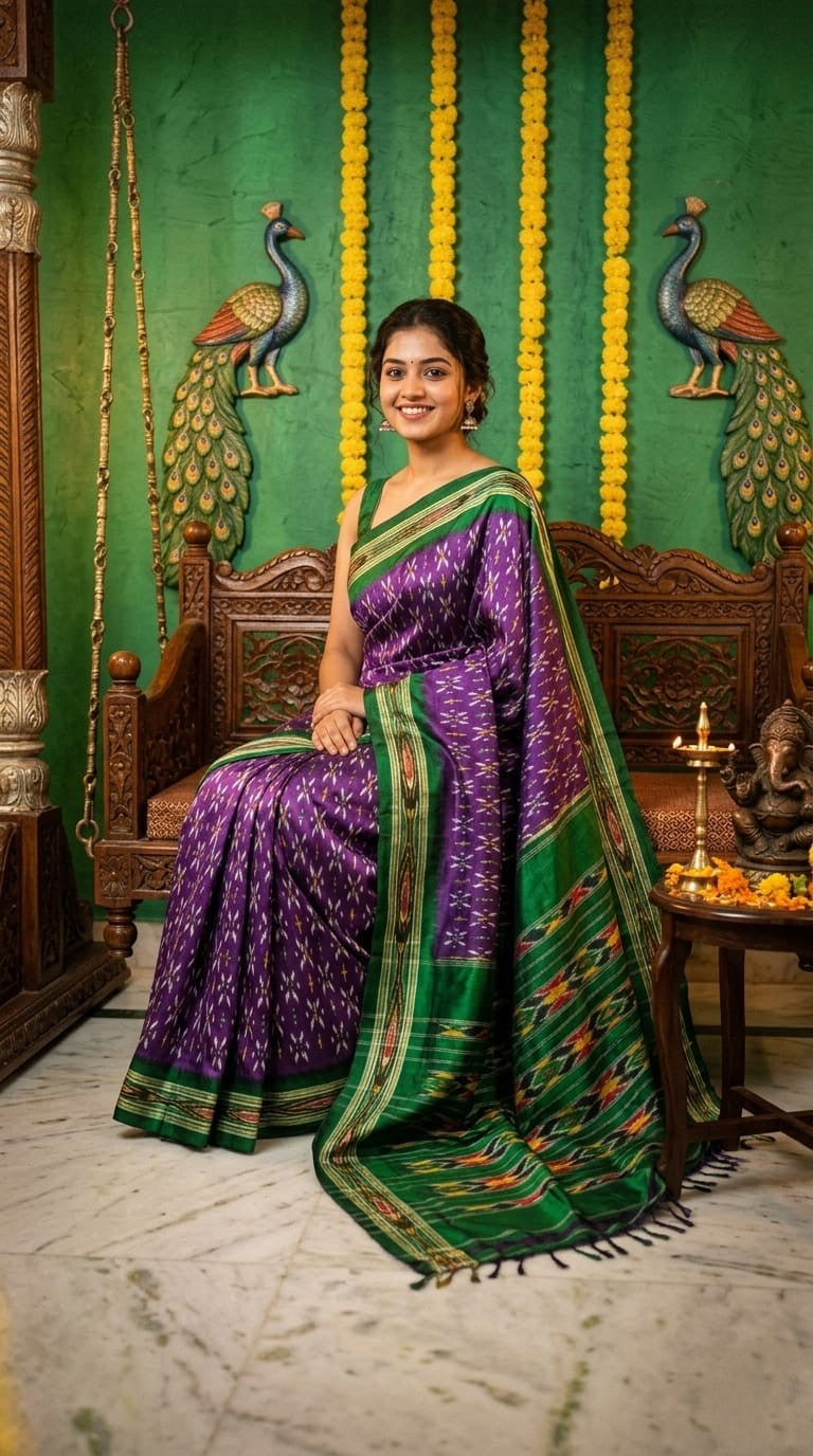 Purple and Green Barista Soft Silks Saree with Rich Traditional Design