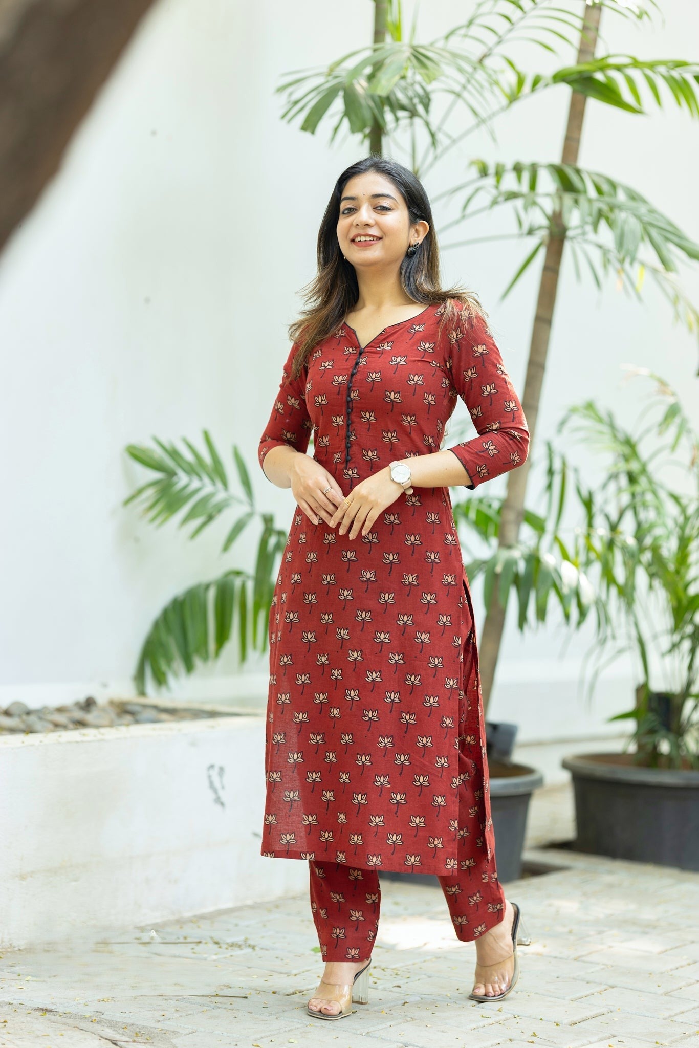 Red Ajrakh Printed Cotton Co-ord Set | Ethnic Fusion Wear | Top & Bottom Set