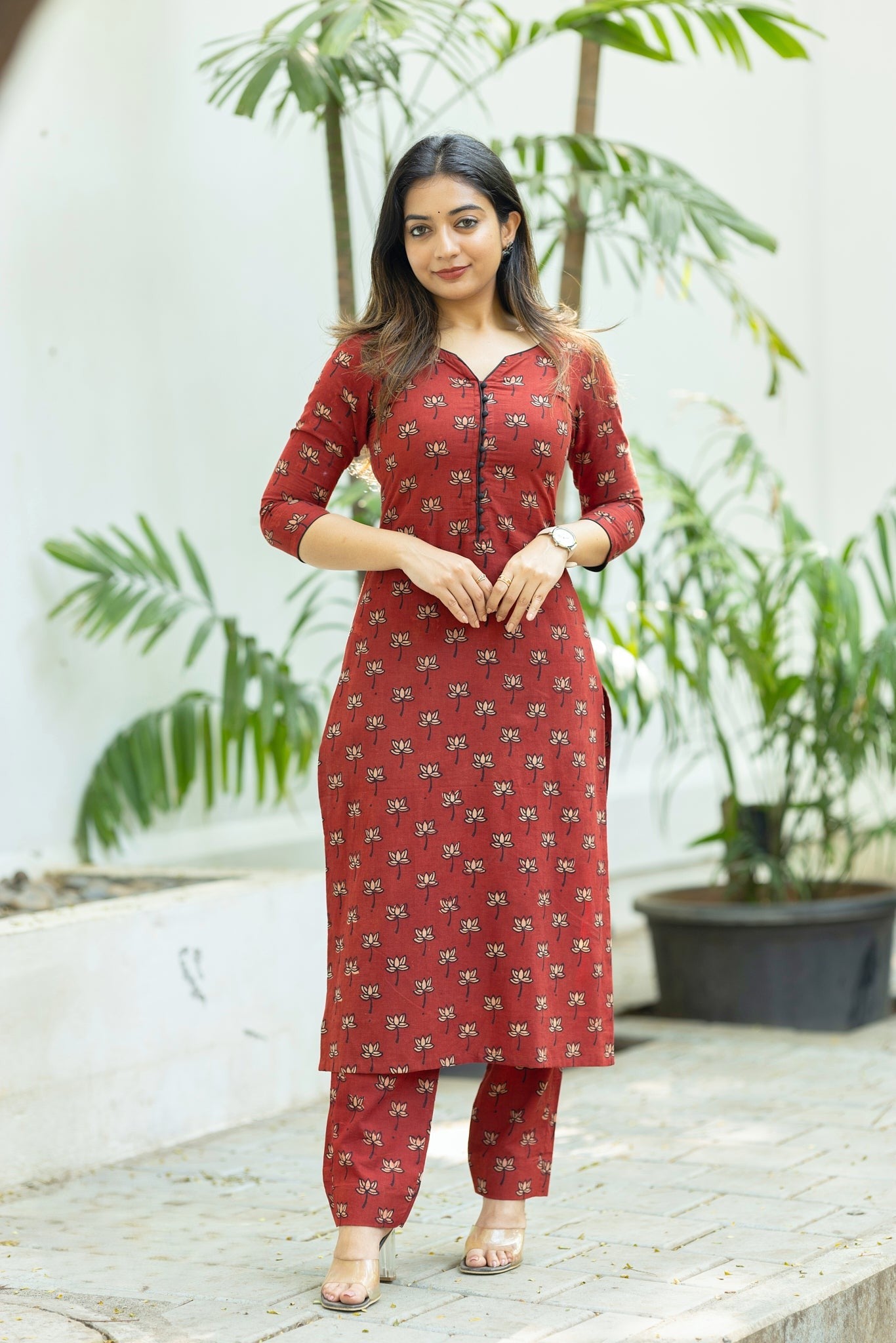 Red Ajrakh Printed Cotton Co-ord Set | Ethnic Fusion Wear | Top & Bottom Set