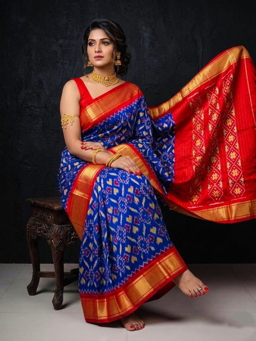 Red Blue Festive Wear Handloom Kotha Silk Saree