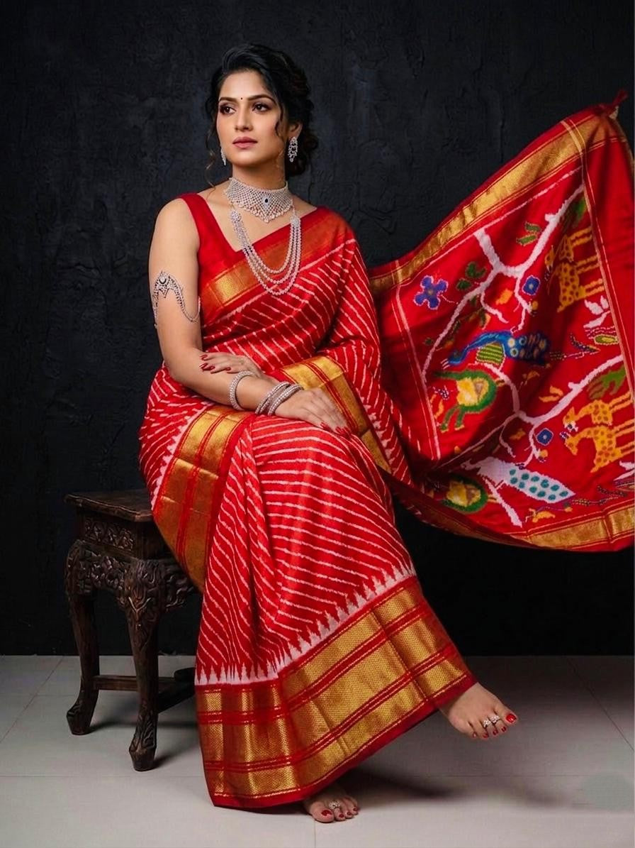 Red Multicolor Bridal Collection Handloom Kotha Silk Saree