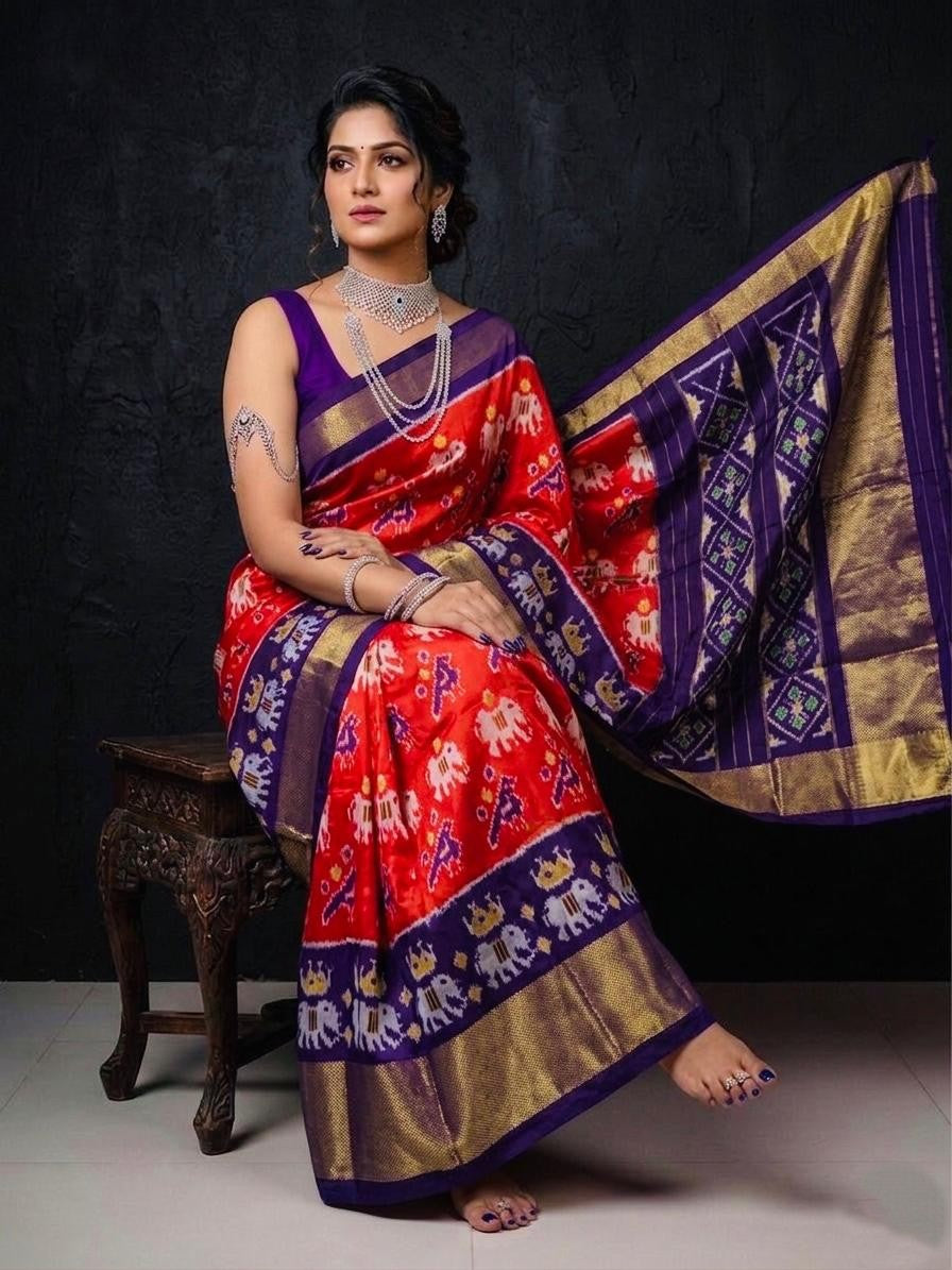 Red Purple Bridal Handloom Kotha Silk Saree