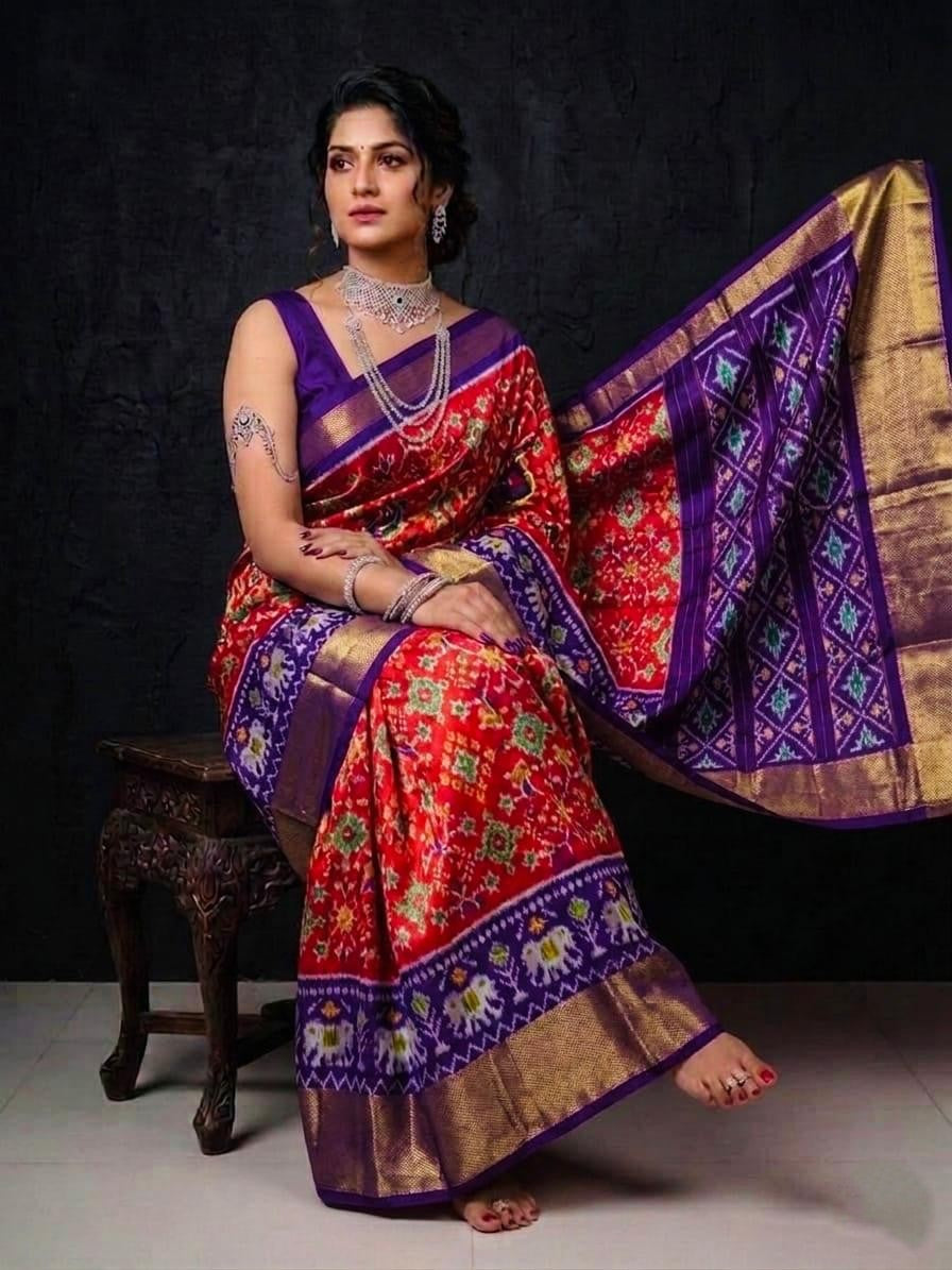 Red Purple Grand Wedding Handloom Kotha Silk Saree
