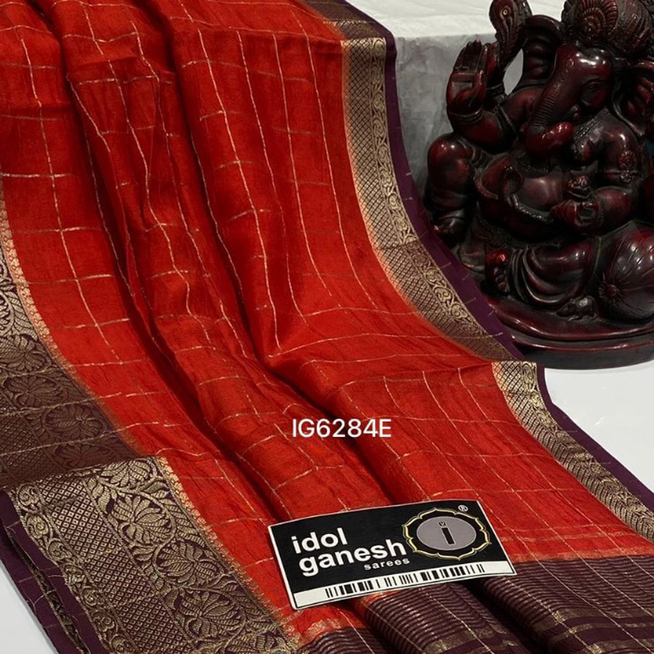 Designer Red Assam Silk Saree With Intricate Weaving Details