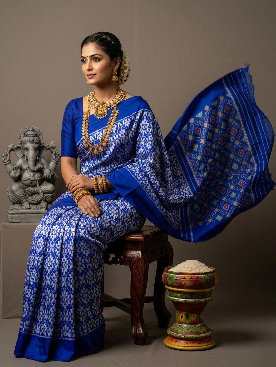 Royal Blue Barista Soft Silks Saree with Rich Geometric Pattern
