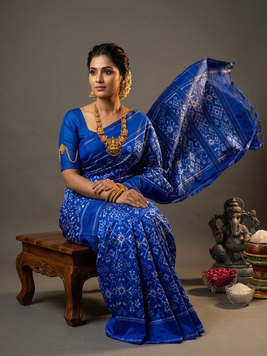Royal Blue Barista Soft Silks Saree with Traditional Printed Weaving
