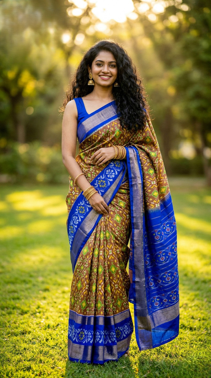 Royal Blue Bentex Handloom Silk Saree with Golden Ethnic Zari Pallu