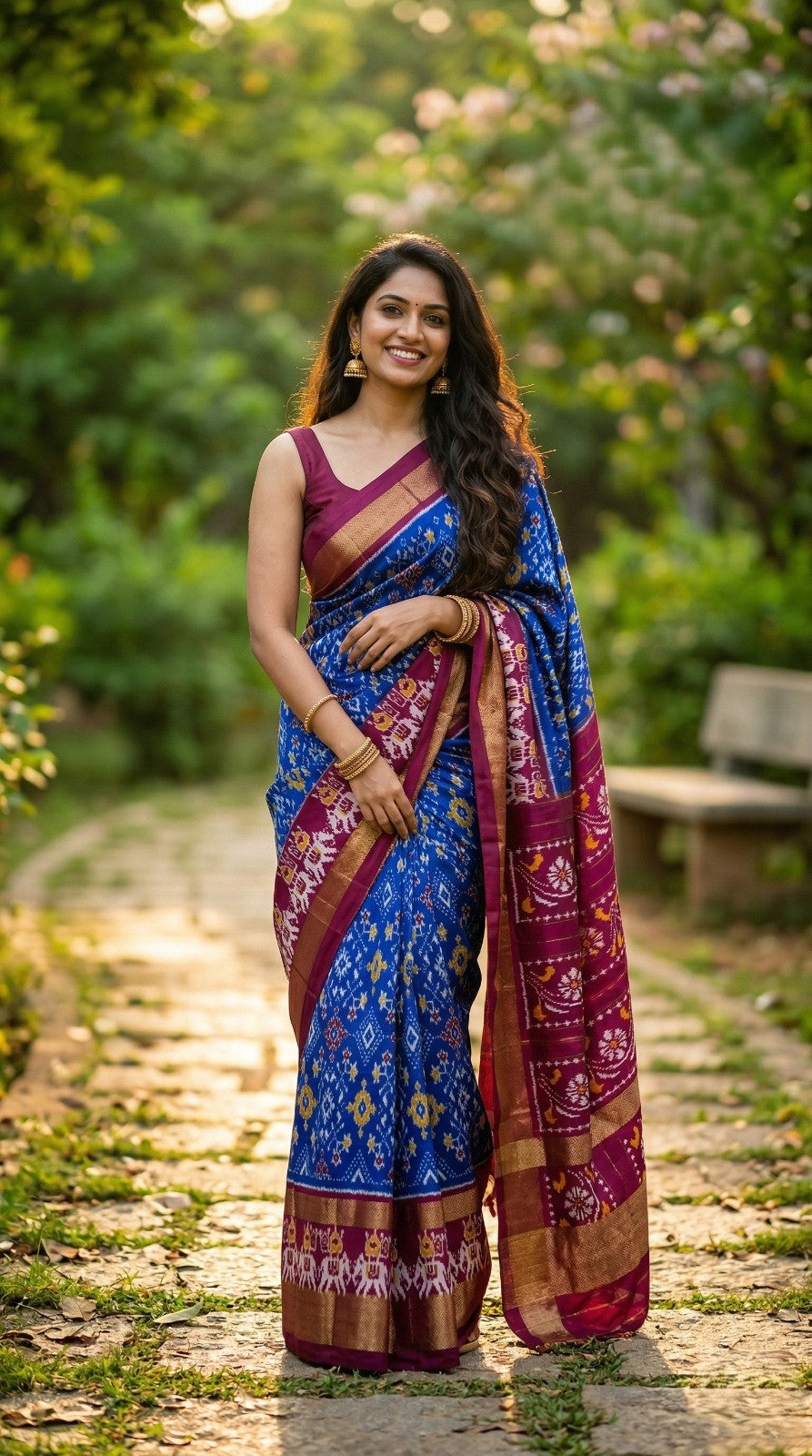 Royal Blue Bentex Handloom Silk Saree with Maroon Rich Zari Pallu