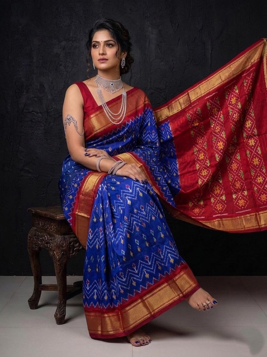 Royal Blue Gold Weaving Handloom Kotha Silk Saree