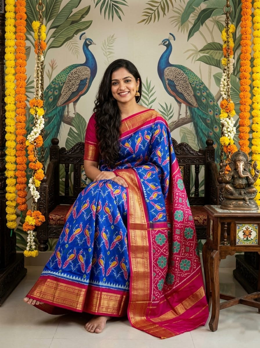 Royal Blue Handloom Pattu Silk Saree with Pink Rich Traditional Border