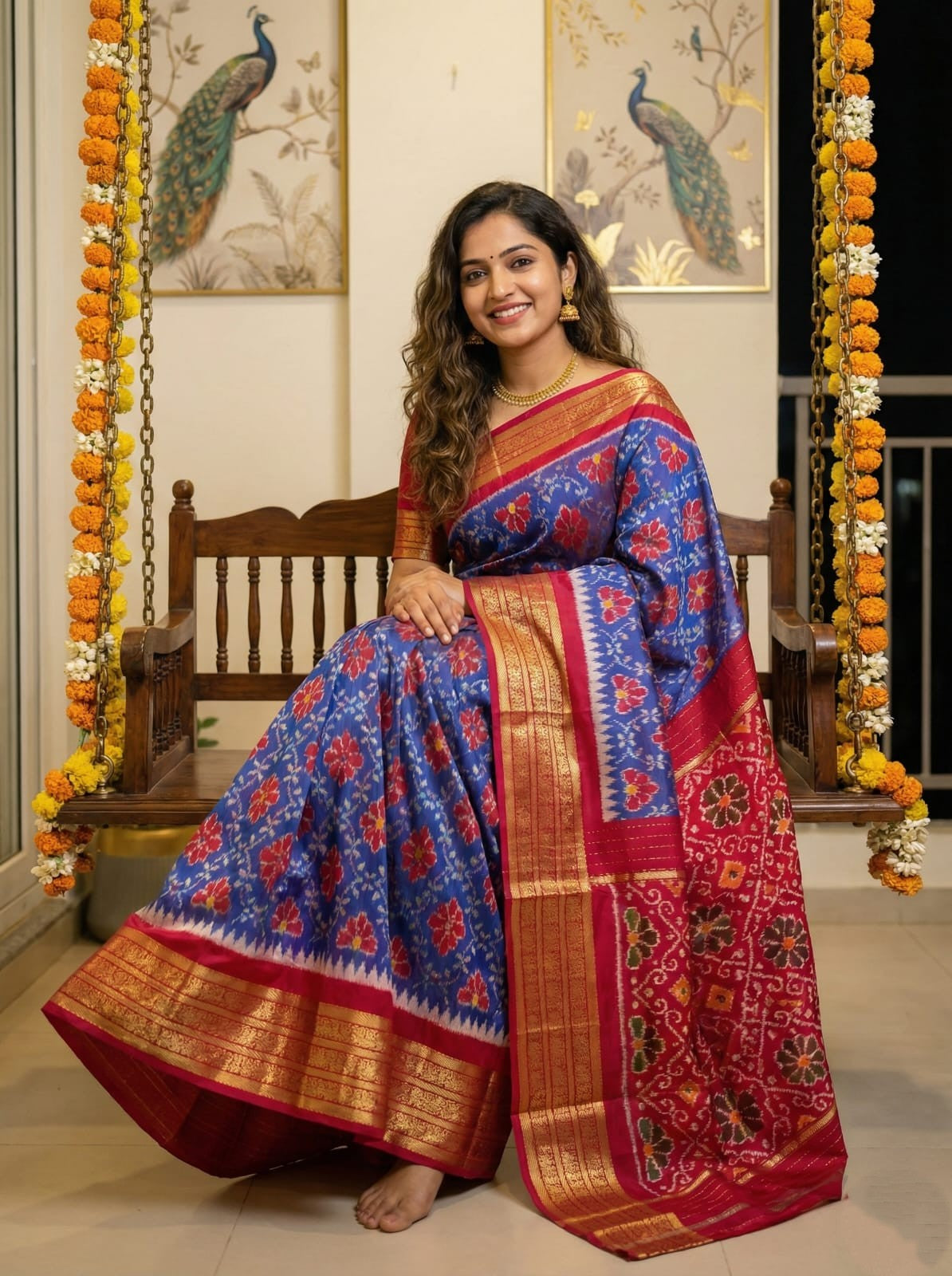 Royal Blue Handloom Pattu Silk Saree with Pink Traditional Banarasi Pallu