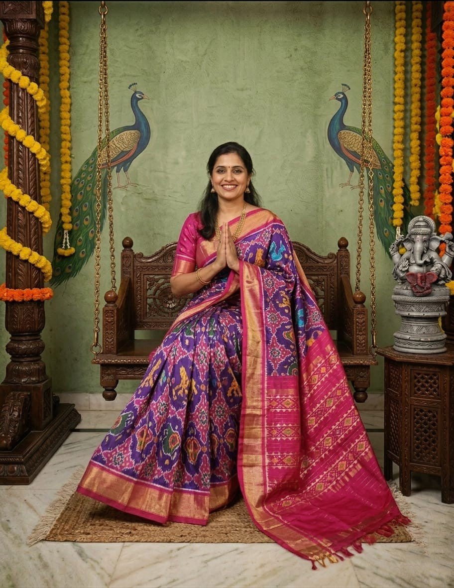 Royal Blue Red Premium Wedding Handloom Kotha Silk Saree