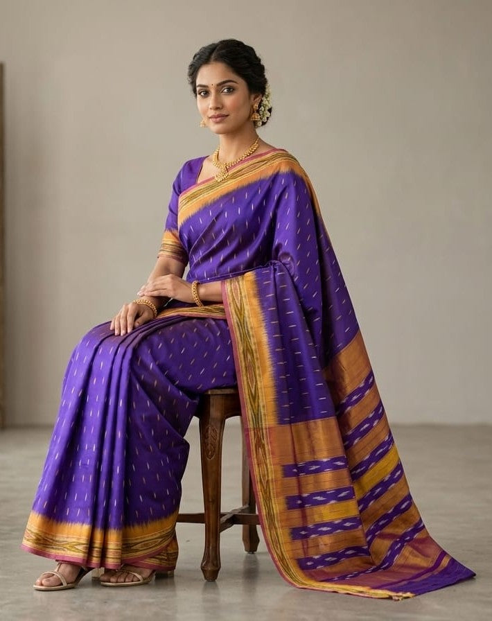 Royal Purple Barista Soft Silks Saree with Gold Rich Woven Pallu